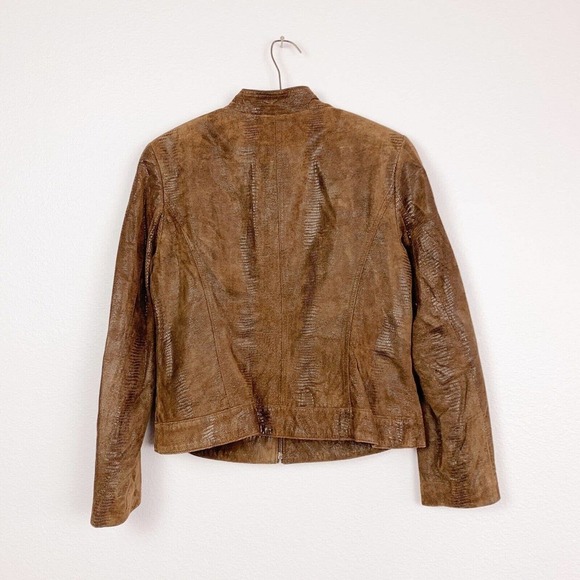 Valerie Stevens Mock Neck Suede Leather Zip Snake Skin Jacket Size Large - Picture 8 of 8